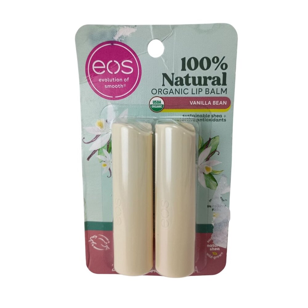 Eos 100% Natural & Organic Lip Balm Pack Of 2 Vanilla Bean 0.14oz